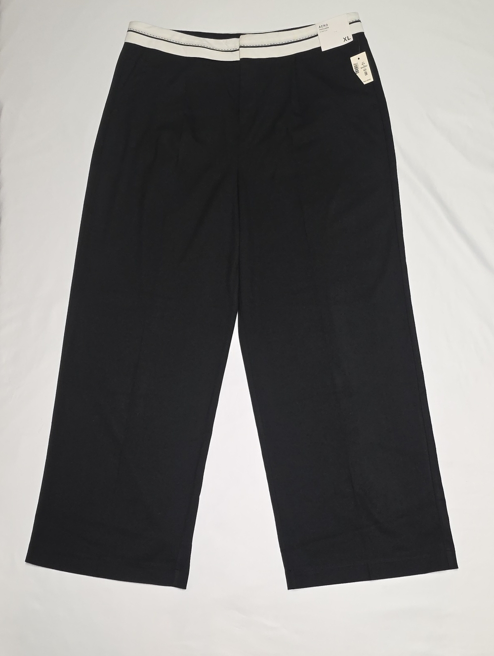 Aeropostale Women Black Wide-Leg Pants with Cream Contrast Waistband